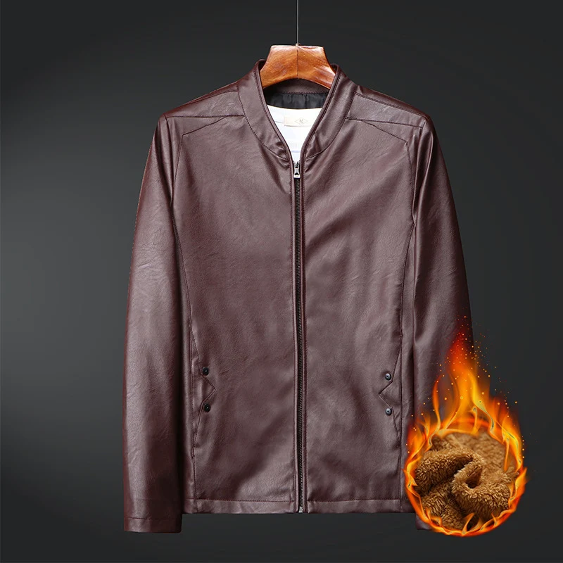 Herren Slim-Fit Kunstleder-Bomber mit wärmendem Teddyfutter und verdecktem Reißverschluss Drune