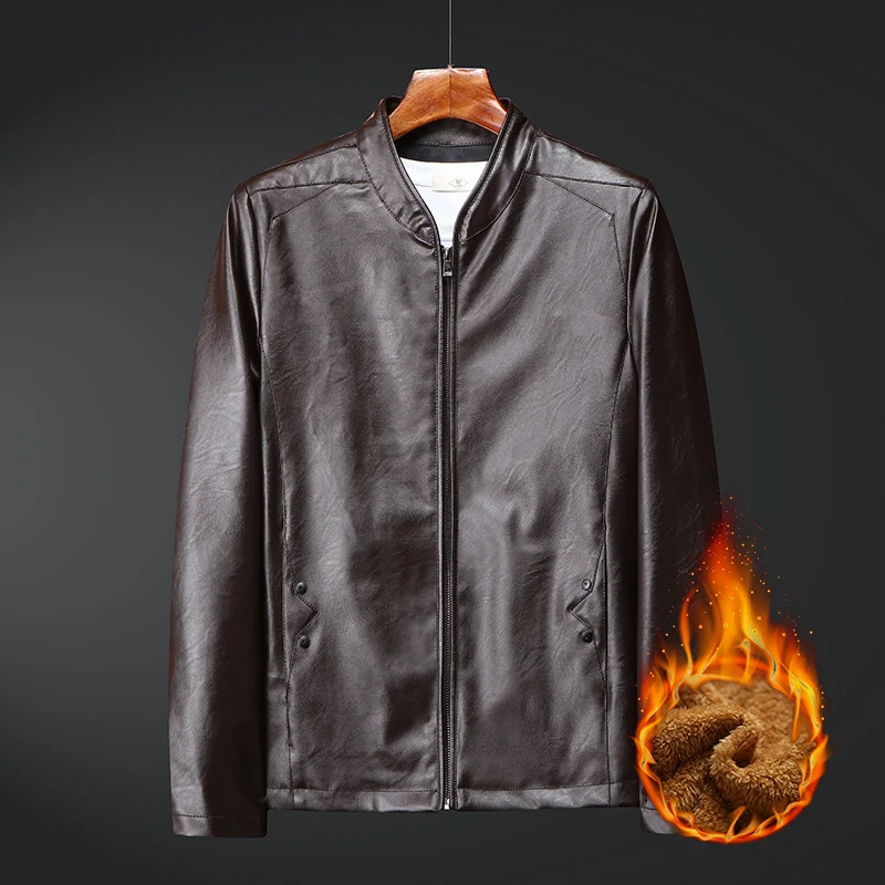 Herren Slim-Fit Kunstleder-Bomber mit wärmendem Teddyfutter und verdecktem Reißverschluss Drune