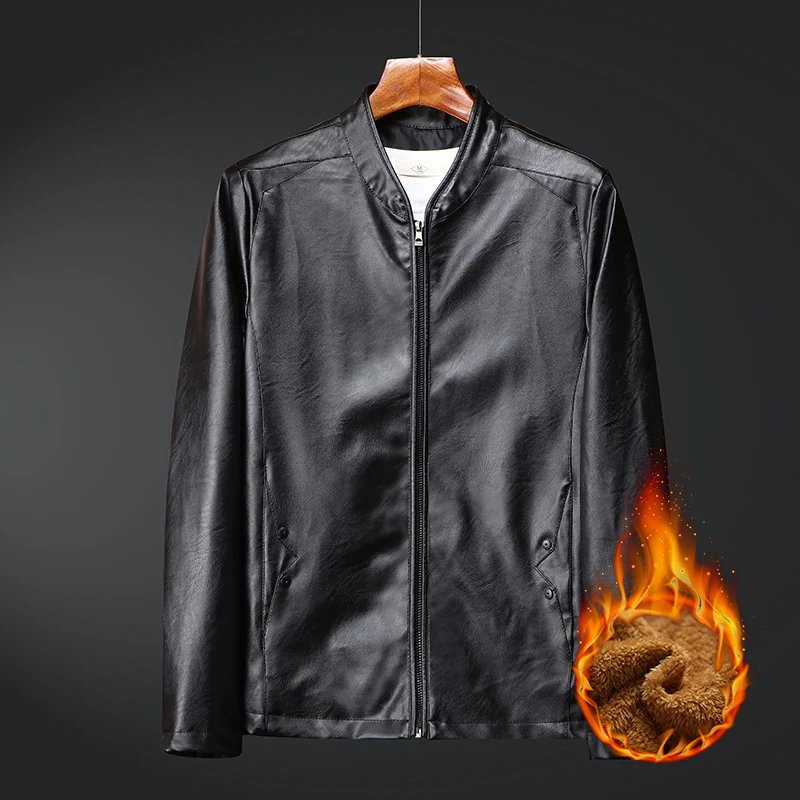 Herren Slim-Fit Kunstleder-Bomber mit wärmendem Teddyfutter und verdecktem Reißverschluss Drune