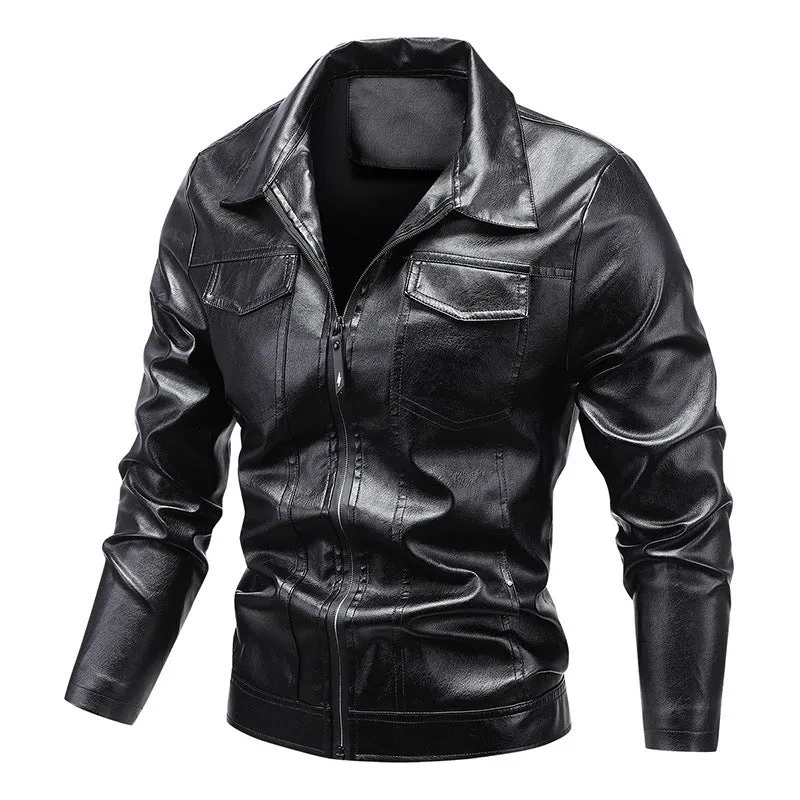 Herren Slim‑Fit Kunstleder‑Blouson im Retro‑Aviator‑Look mit Hemdkragen Drune