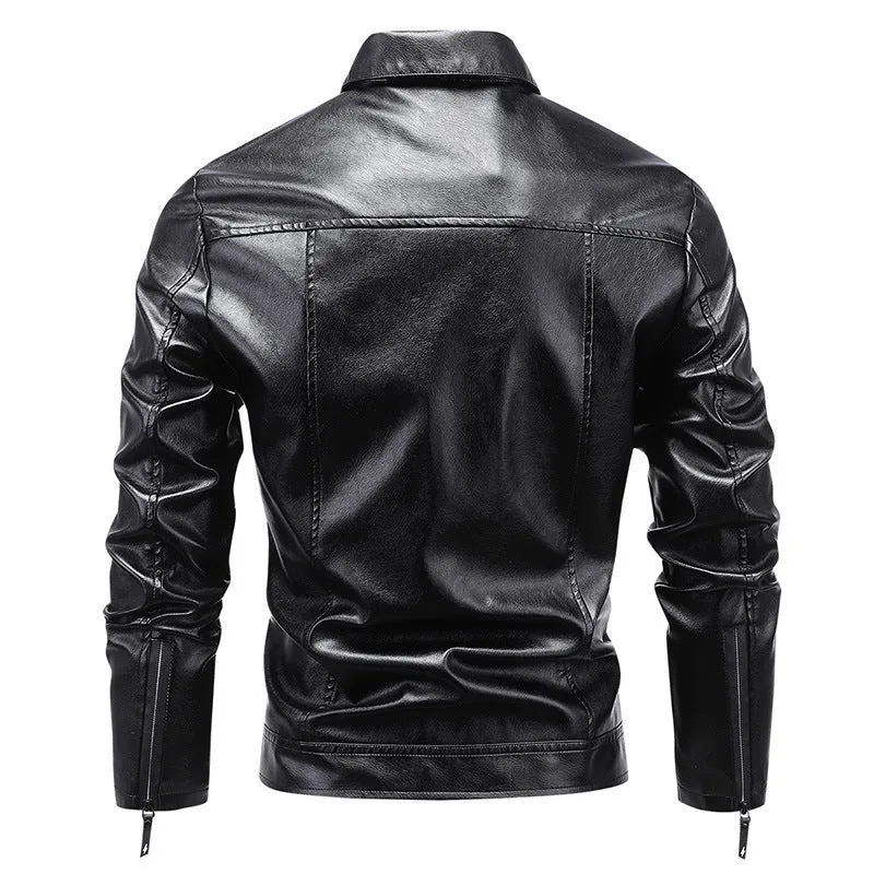 Herren Slim‑Fit Kunstleder‑Blouson im Retro‑Aviator‑Look mit Hemdkragen Drune