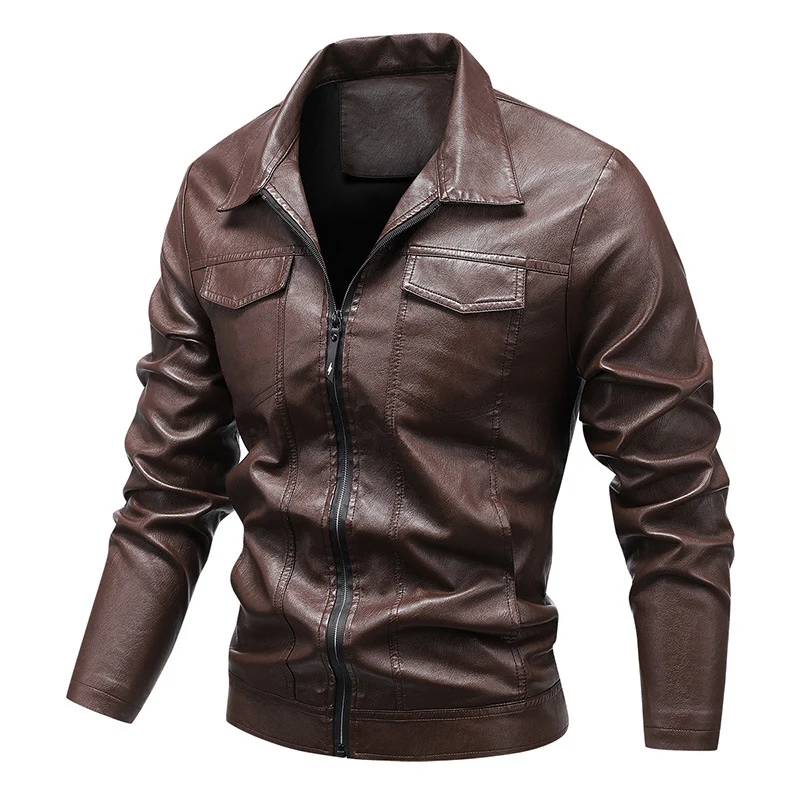 Herren Slim‑Fit Kunstleder‑Blouson im Retro‑Aviator‑Look mit Hemdkragen Drune
