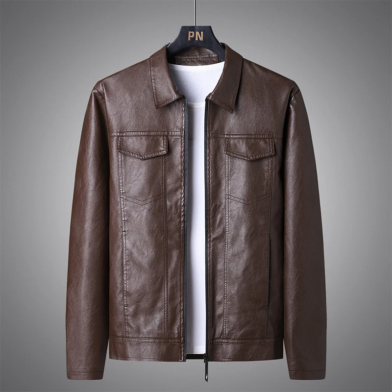 Herren Slim‑Fit Kunstleder‑Blouson im Retro‑Aviator‑Look mit Hemdkragen Drune