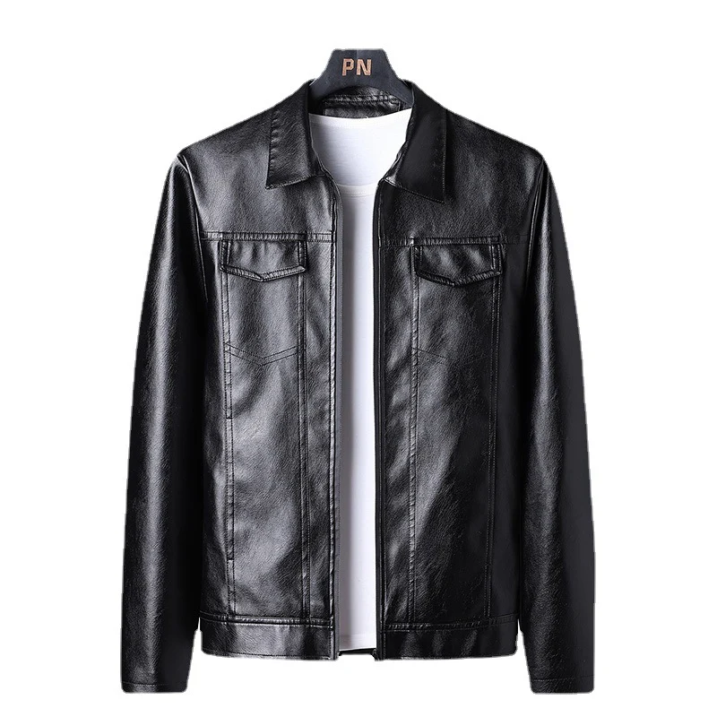 Herren Slim‑Fit Kunstleder‑Blouson im Retro‑Aviator‑Look mit Hemdkragen Drune