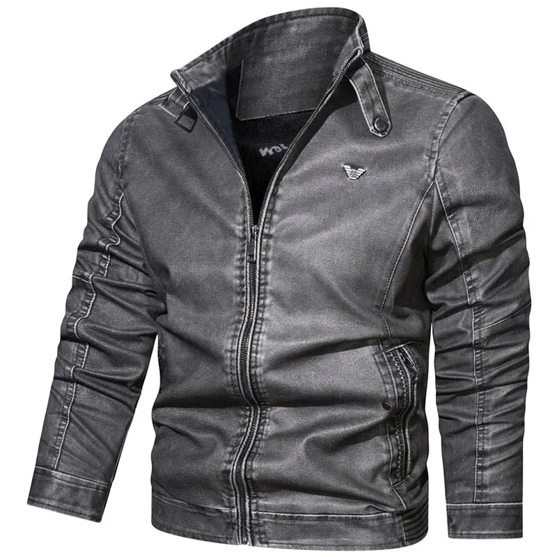 Herren Slim-Fit Jeansblouson im Pilotenstil mit Stehkragen, Ärmelraffungen und Reißverschlusstaschen Drune