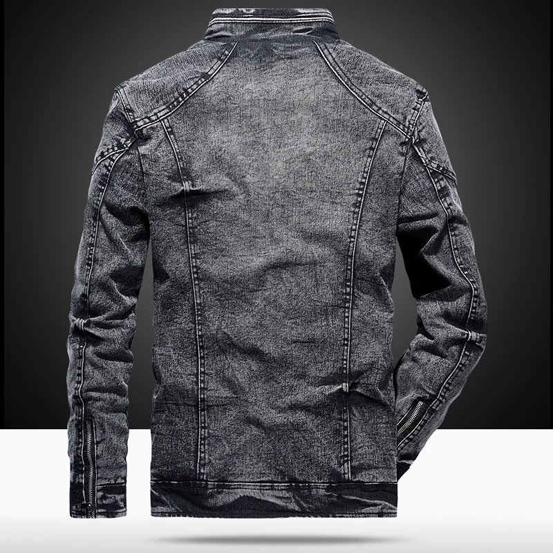 Herren Slim-Fit Denim-Workerblouson mit Stehkragen und Zipper-Details Drune