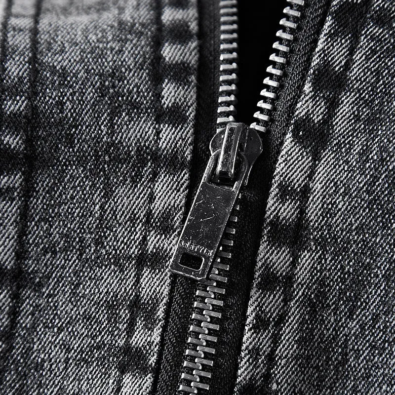 Herren Slim-Fit Denim-Workerblouson mit Stehkragen und Zipper-Details Drune