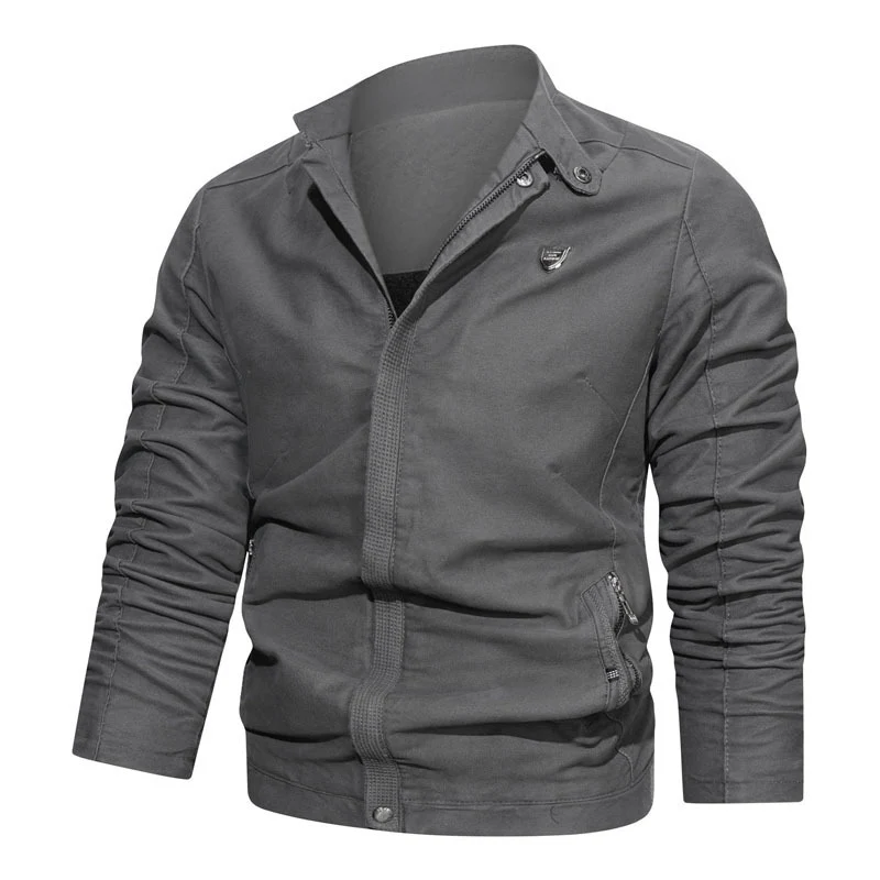 Herren Slim-Fit Canvas-Blouson mit Stehkragen, verdecktem Reißverschluss und Zipper-Taschen Drune