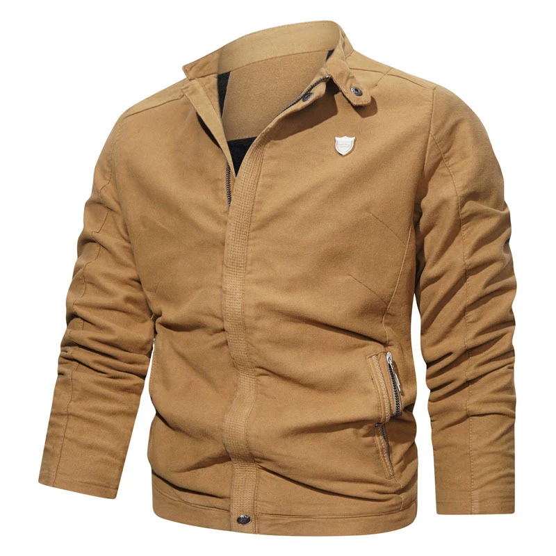 Herren Slim-Fit Canvas-Blouson mit Stehkragen, verdecktem Reißverschluss und Zipper-Taschen Drune