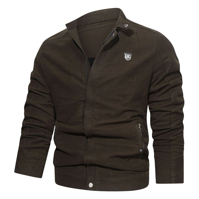 Herren Slim-Fit Canvas-Blouson mit Stehkragen, verdecktem Reißverschluss und Zipper-Taschen Drune