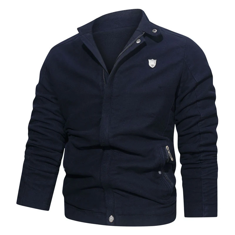 Herren Slim-Fit Canvas-Blouson mit Stehkragen, verdecktem Reißverschluss und Zipper-Taschen Drune