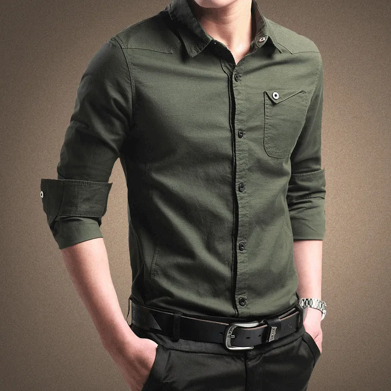 Herren Slim-Fit Business-Hemd mit Kentkragen und aufgesetzter Brusttasche Drune