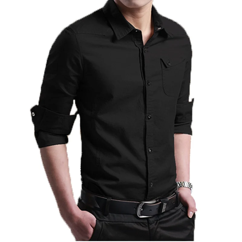 Herren Slim-Fit Business-Hemd mit Kentkragen und aufgesetzter Brusttasche Drune