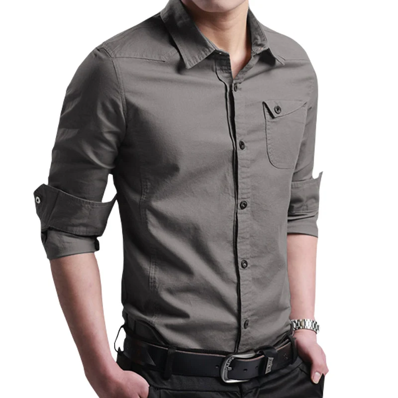 Herren Slim-Fit Business-Hemd mit Kentkragen und aufgesetzter Brusttasche Drune
