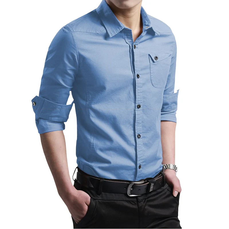 Herren Slim-Fit Business-Hemd mit Kentkragen und aufgesetzter Brusttasche Drune