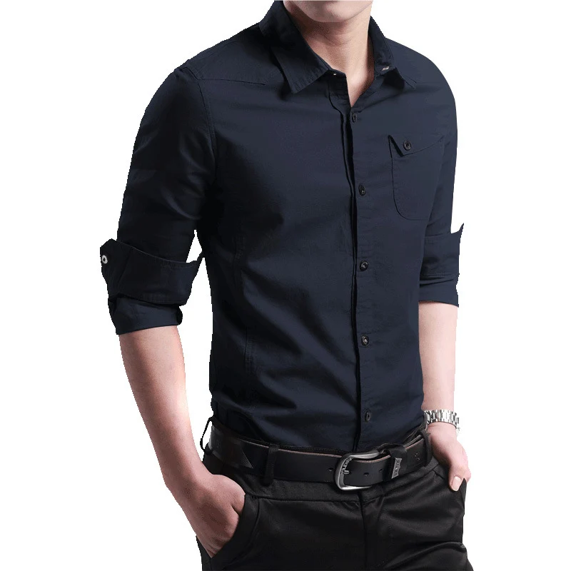 Herren Slim-Fit Business-Hemd mit Kentkragen und aufgesetzter Brusttasche Drune