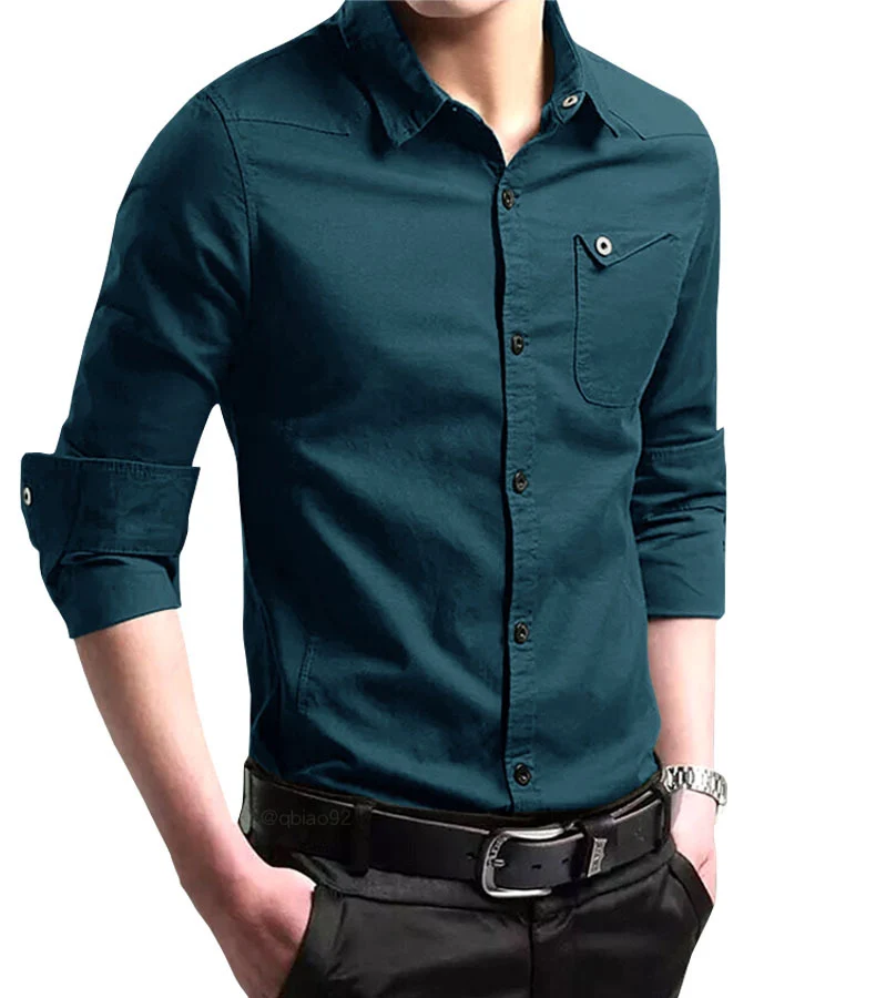 Herren Slim-Fit Business-Hemd mit Kentkragen und aufgesetzter Brusttasche Drune