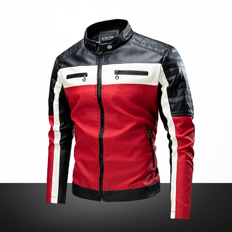 Herren Slim-Fit Bikerjacke im Retro‑Racing‑Look mit Stehkragen und gesteppter Schulterpartie Drune