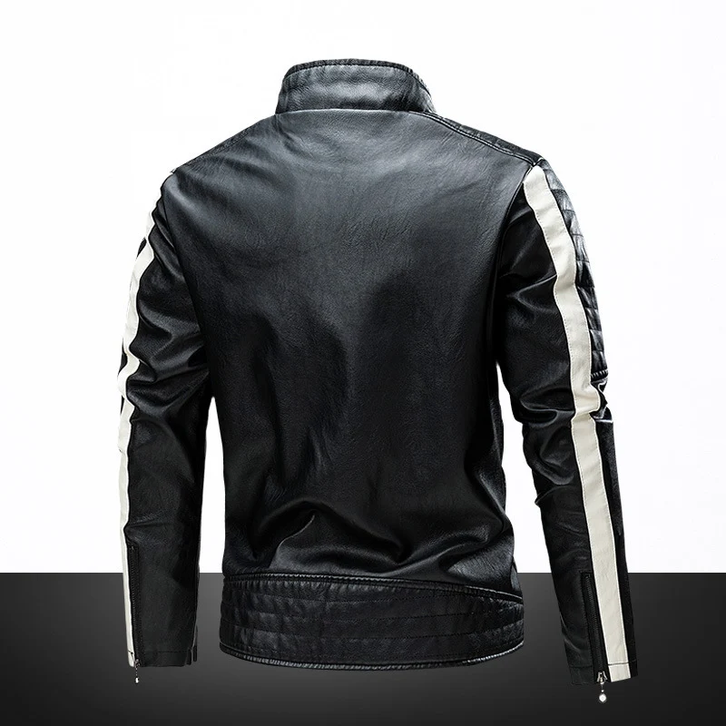 Herren Slim-Fit Bikerjacke im Retro‑Racing‑Look mit Stehkragen und gesteppter Schulterpartie Drune