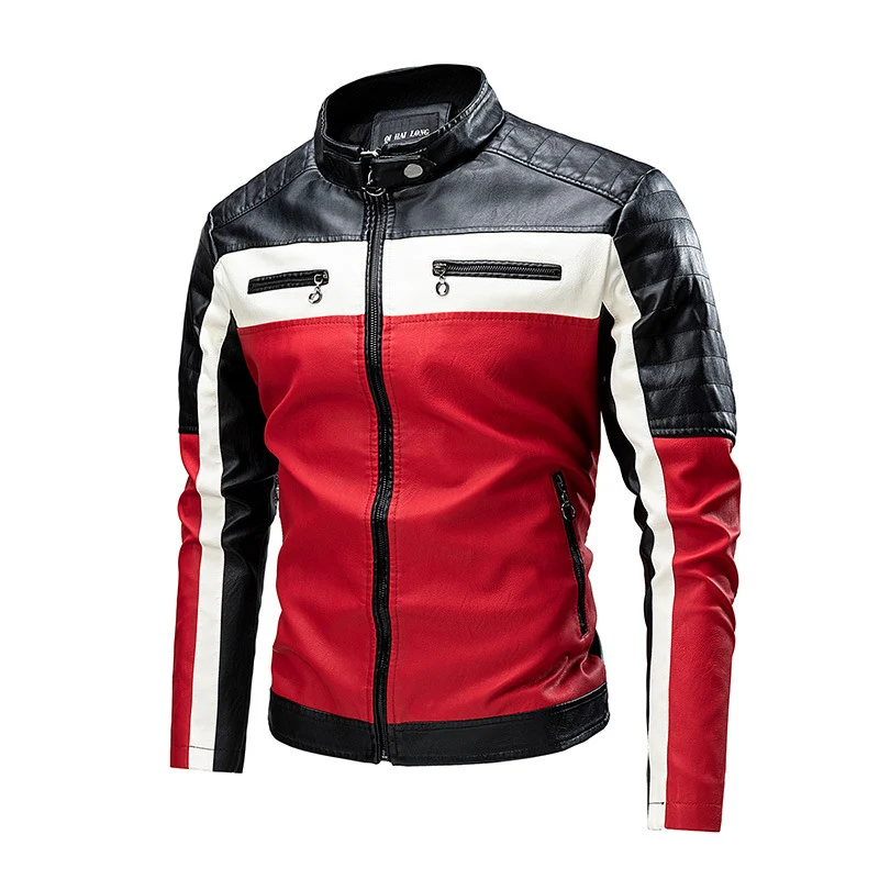 Herren Slim-Fit Bikerjacke im Retro‑Racing‑Look mit Stehkragen und gesteppter Schulterpartie Drune
