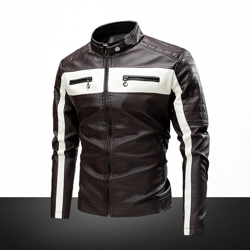 Herren Slim-Fit Bikerjacke im Retro‑Racing‑Look mit Stehkragen und gesteppter Schulterpartie Drune