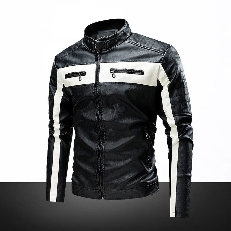 Herren Slim-Fit Bikerjacke im Retro‑Racing‑Look mit Stehkragen und gesteppter Schulterpartie Drune