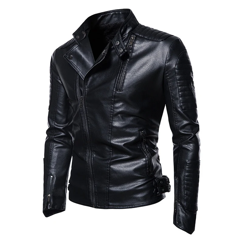 Herren Slim-Fit Bikerblouson aus Kunstleder mit gesteppter Schulter- und Ärmelpasse Drune