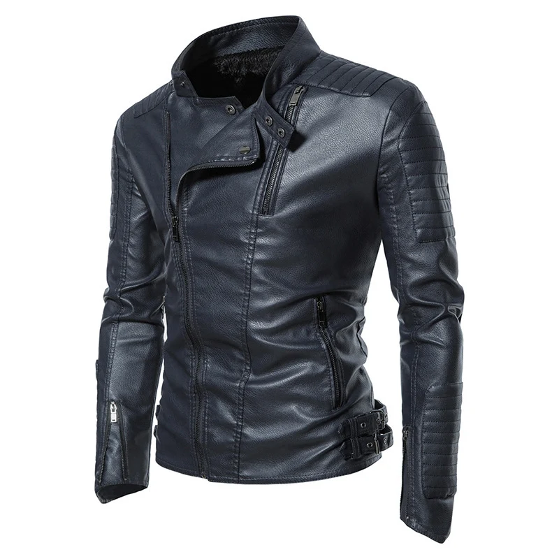 Herren Slim-Fit Bikerblouson aus Kunstleder mit gesteppter Schulter- und Ärmelpasse Drune