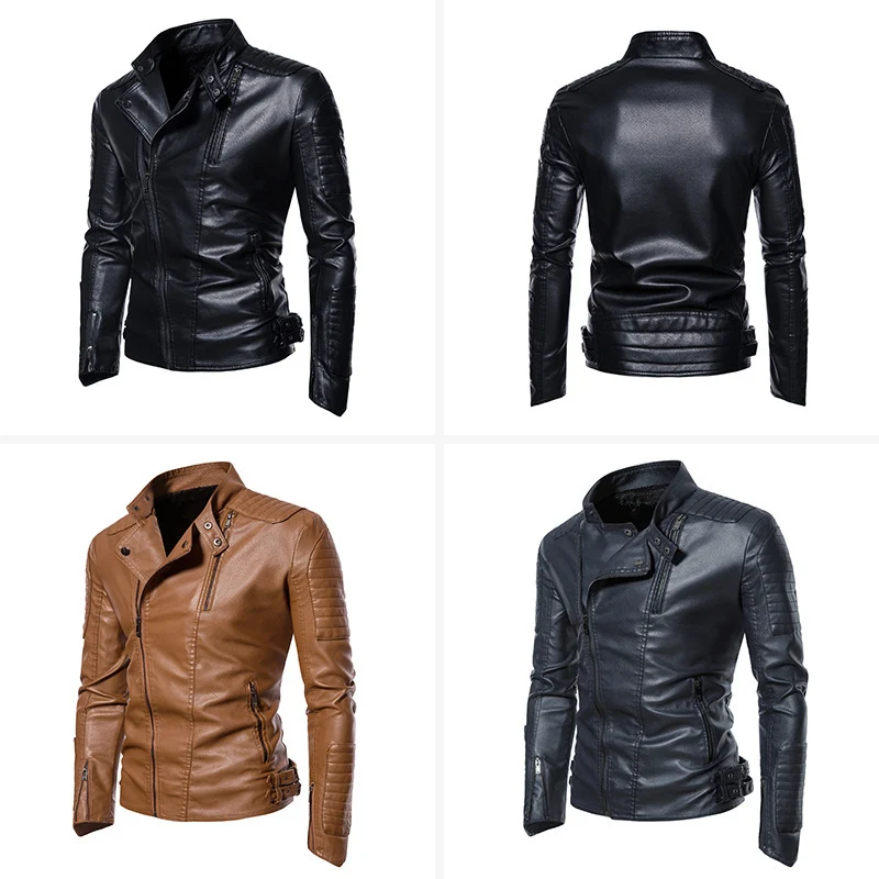 Herren Slim-Fit Bikerblouson aus Kunstleder mit gesteppter Schulter- und Ärmelpasse Drune