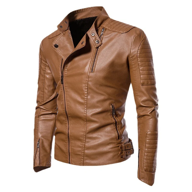 Herren Slim-Fit Bikerblouson aus Kunstleder mit gesteppter Schulter- und Ärmelpasse Drune