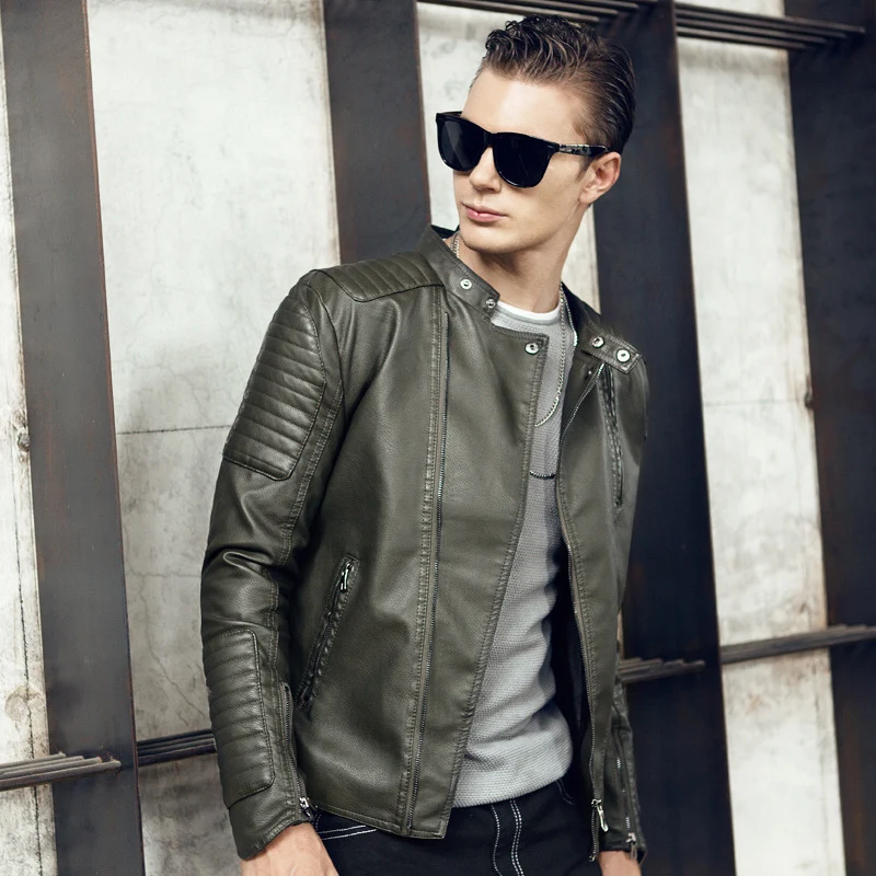 Herren Slim-Fit Bikerblouson aus Kunstleder mit gesteppter Schulter- und Ärmelpasse Drune