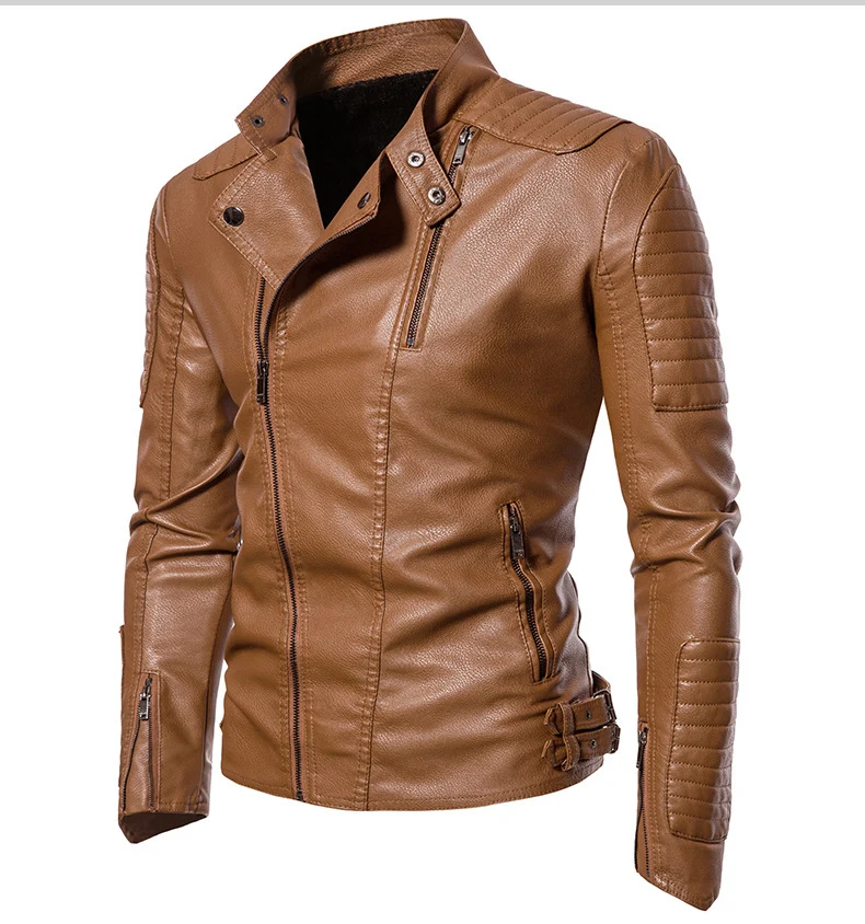 Herren Slim-Fit Bikerblouson aus Kunstleder mit gesteppter Schulter- und Ärmelpasse Drune