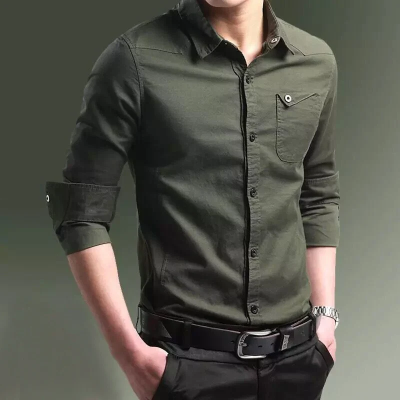 Herren Slim-Fit Baumwollhemd mit Brusttasche und Kontrastknöpfen Drune