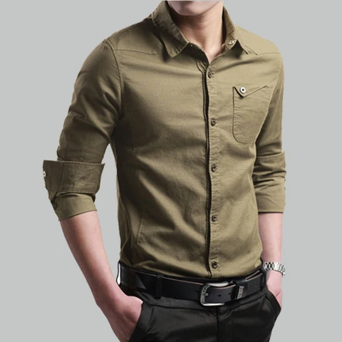 Herren Slim-Fit Baumwollhemd mit Brusttasche und Kontrastknöpfen Drune