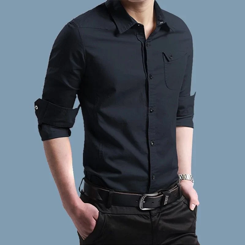 Herren Slim-Fit Baumwollhemd mit Brusttasche und Kontrastknöpfen Drune