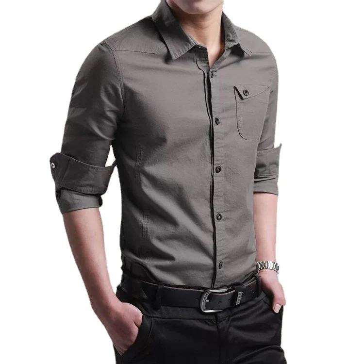 Herren Slim-Fit Baumwollhemd mit Brusttasche und Kontrastknöpfen Drune