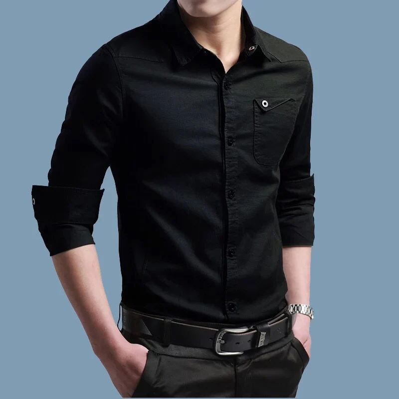 Herren Slim-Fit Baumwollhemd mit Brusttasche und Kontrastknöpfen Drune