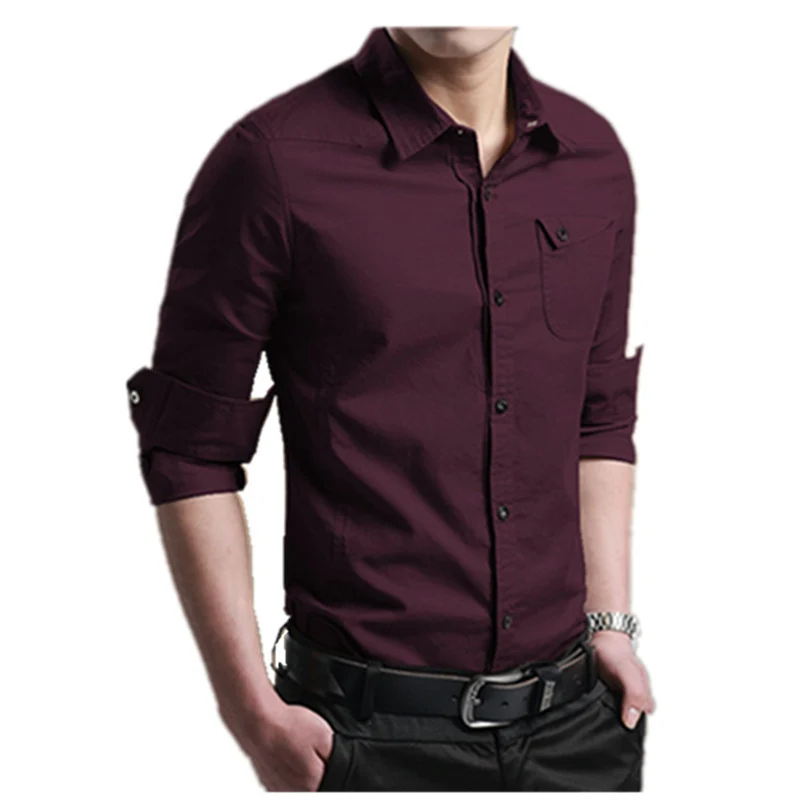 Herren Slim-Fit Baumwollhemd mit Brusttasche und Kontrastknöpfen Drune