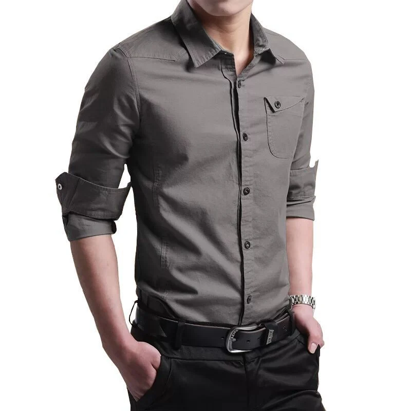 Herren Slim-Fit Baumwollhemd mit Brusttasche und Kontrastknöpfen Drune