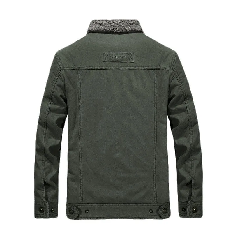 Herren Sherpagefütterte Canvas‑Truckerjacke mit Teddyfutter und Hemdkragen Drune