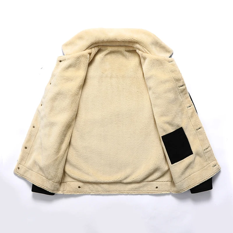 Herren Sherpa-gefüttertes Canvas-Truckerblouson mit Kunstfellkragen und Utility-Taschen Drune