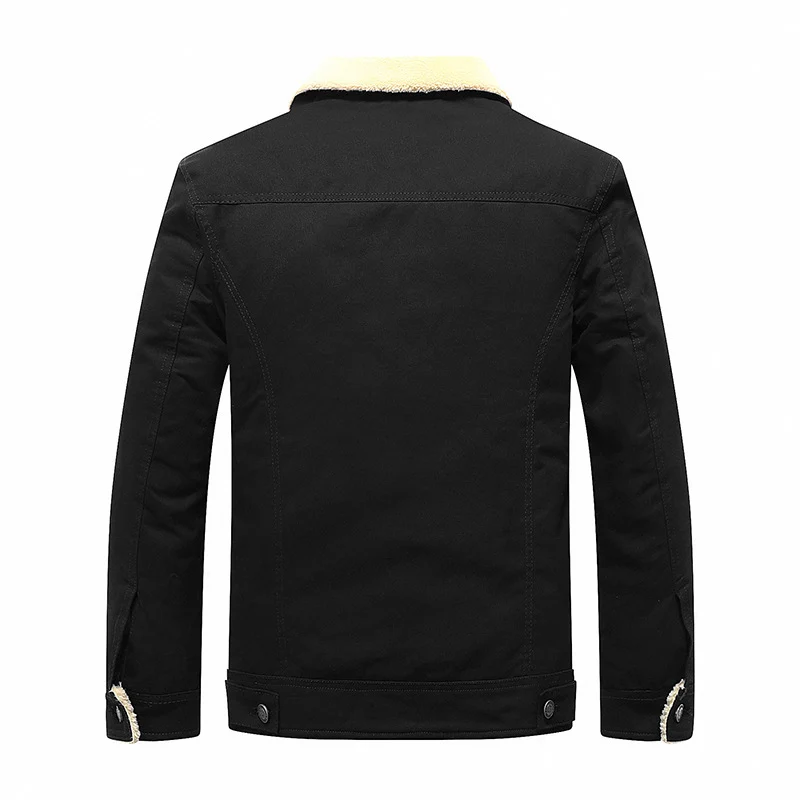 Herren Sherpa-gefüttertes Canvas-Truckerblouson mit Kunstfellkragen und Utility-Taschen Drune