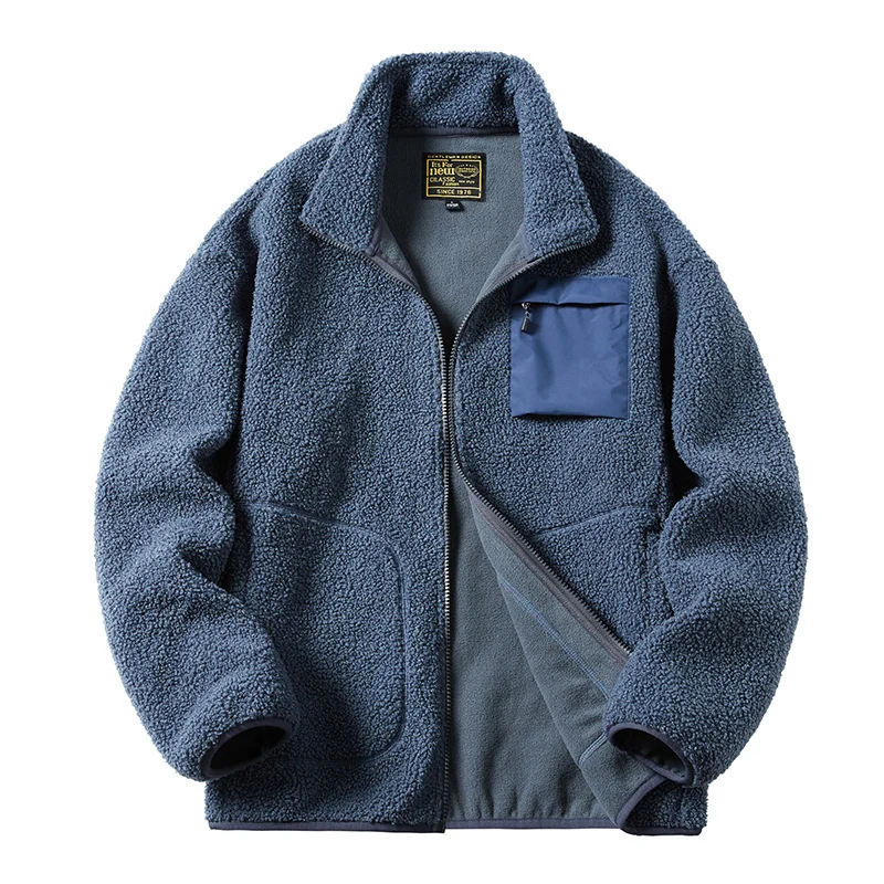 Herren Sherpa‑Fleecejacke im Utility‑Style mit Reißverschluss‑Brusttasche und Stehkragen Drune