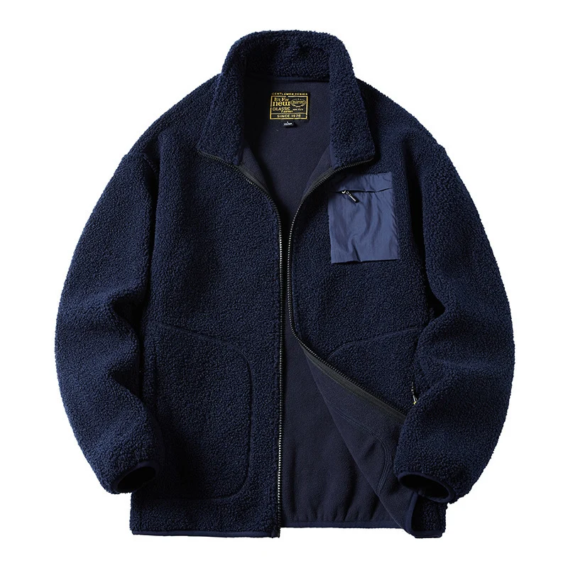Herren Sherpa‑Fleecejacke im Utility‑Style mit Reißverschluss‑Brusttasche und Stehkragen Drune