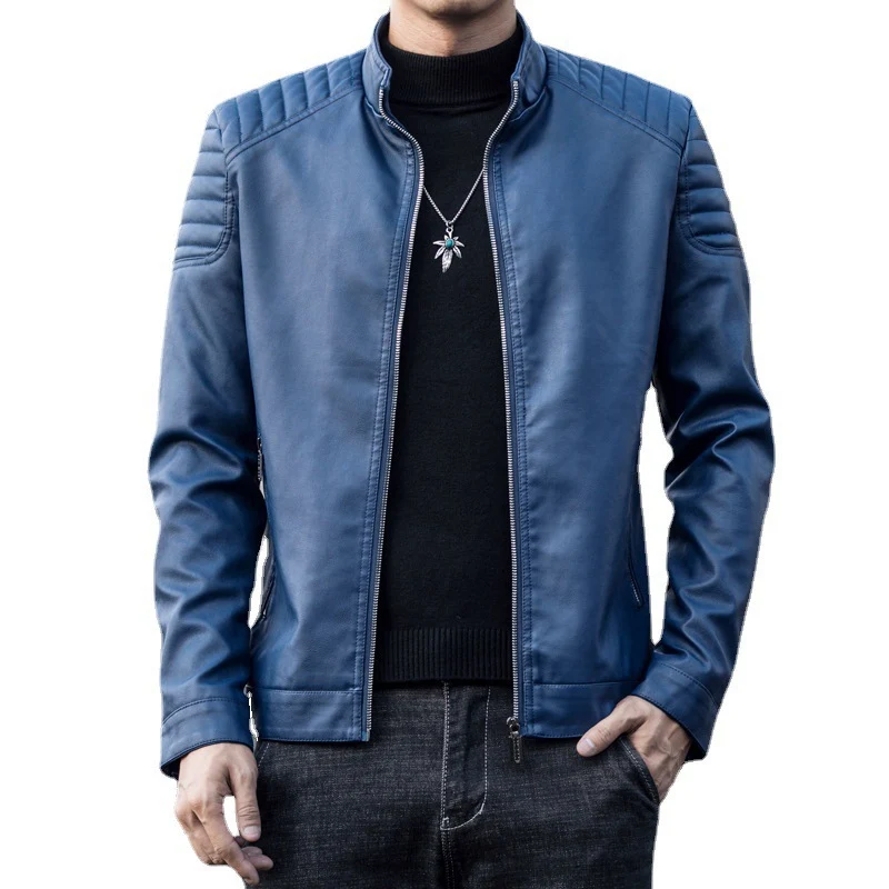 Herren Schmale Kunstleder‑Fliegerjacke mit gepolsterten Schultersteppungen und Stehkragen Drune