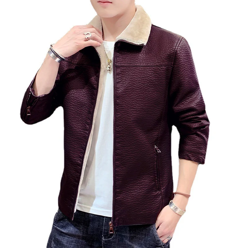 Herren schmal geschnittenes Kunstleder Blouson mit strukturiertem Finish und Teddykragen Drune