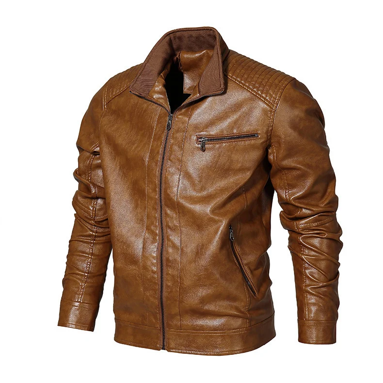 Herren schmal geschnittenes Kunstleder-Blouson mit hochschließendem Stehkragen und Schultersteppung Drune