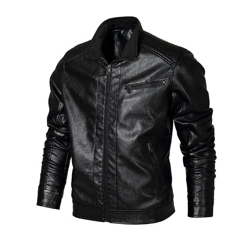 Herren schmal geschnittenes Kunstleder-Blouson mit hochschließendem Stehkragen und Schultersteppung Drune