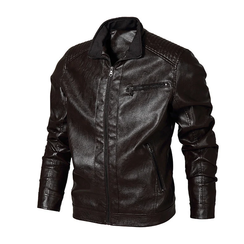Herren schmal geschnittenes Kunstleder-Blouson mit hochschließendem Stehkragen und Schultersteppung Drune