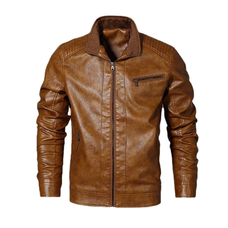 Herren schmal geschnittenes Kunstleder-Blouson mit hochschließendem Stehkragen und Schultersteppung Drune